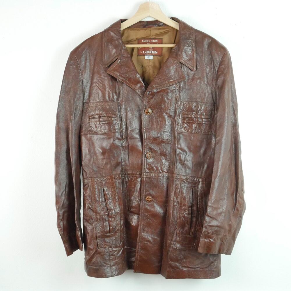 Vintage Grais Angel Skin Cabretta Leather Jacket Sport Coat 70s Brown‎ 42 R